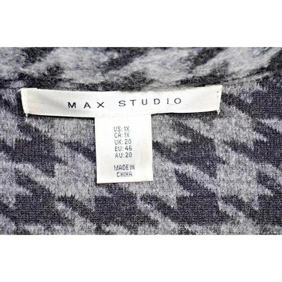 Max Studio Jacket Women Black Gray Knit Houndstooth Long Wool Blend Coat 1X - Picture 7 of 11